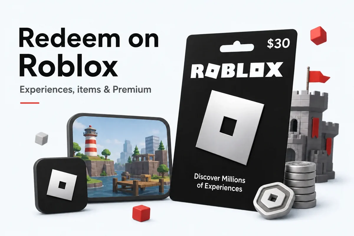 Illustrative Roblox gift card artwork with a printed $30 reference value