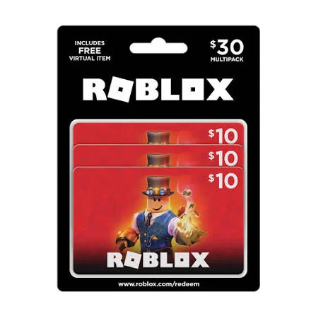 Roblox gift card multipack packaging showing a $30 total printed value