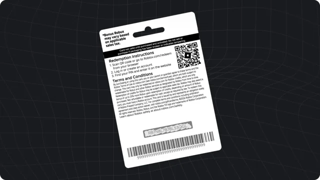 Illustrative back of a Roblox gift card with redemption instructions