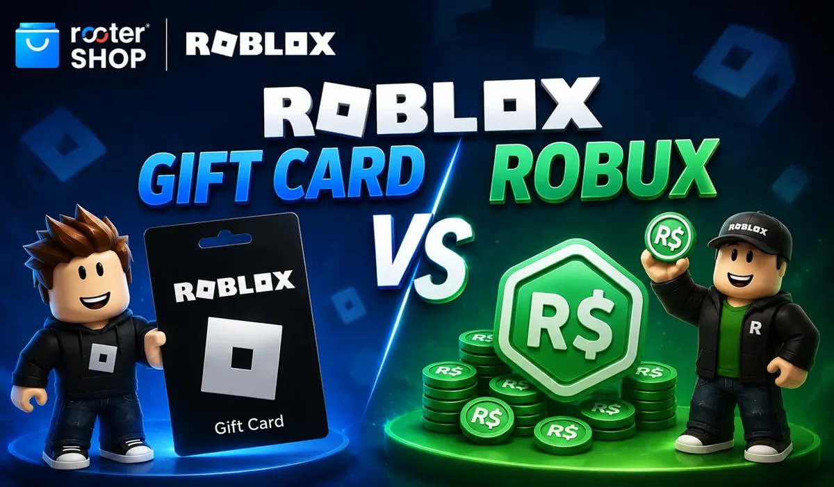 Third-party comparison artwork showing Roblox gift cards beside Robux symbols, not an official conversion chart