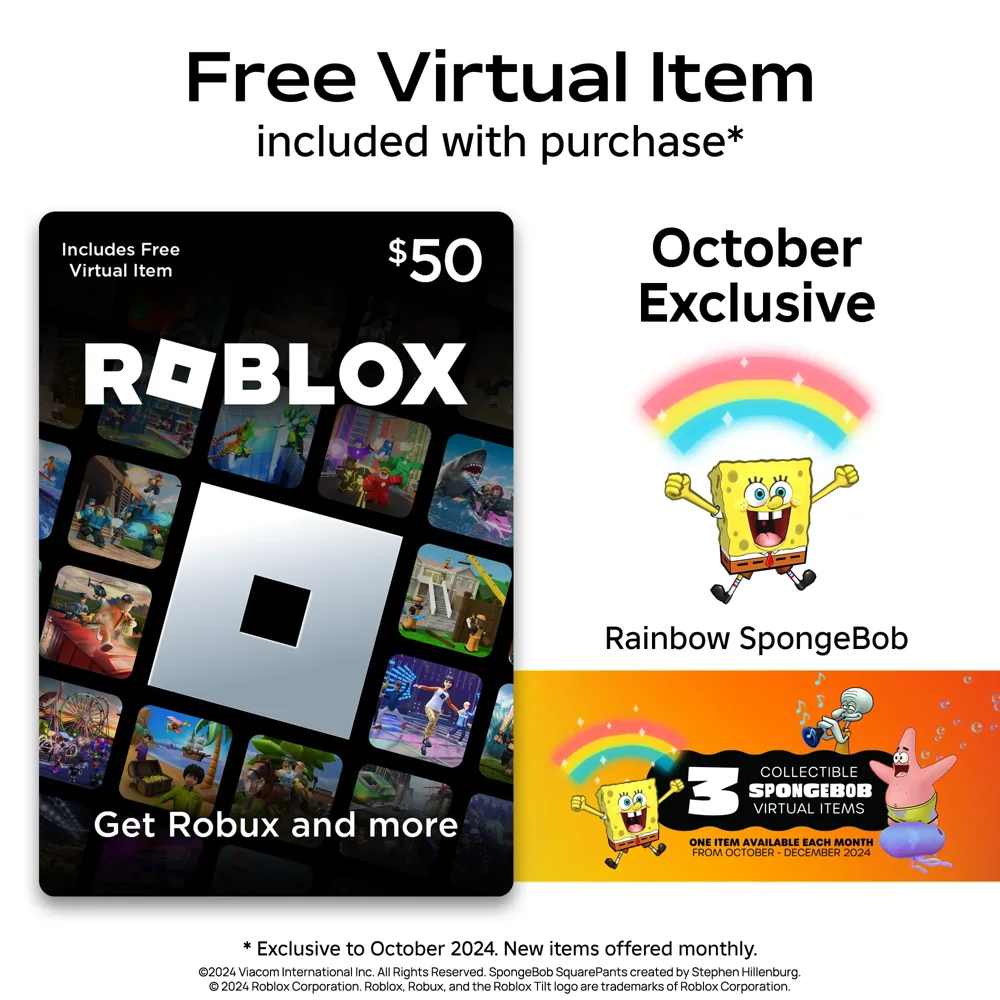 Historical Roblox and SpongeBob promotion artwork explicitly dated October through December 2024