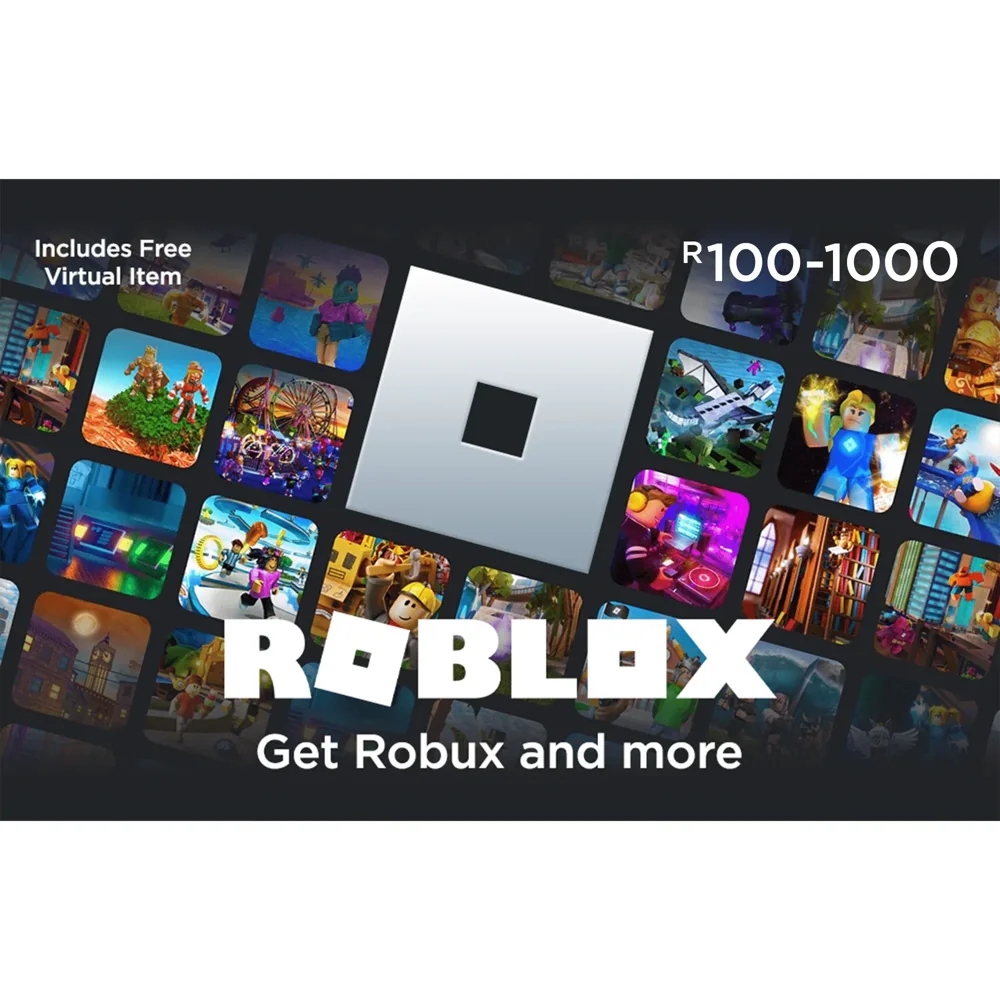 International Roblox card reference artwork with an R100–1000 printed range; not an Android download or U.S. offer