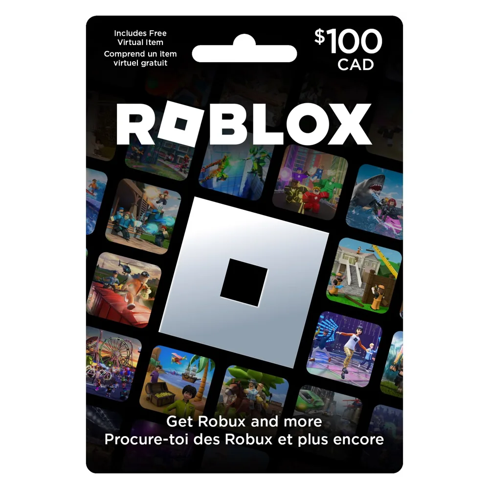 Roblox card reference packaging marked $100 CAD, not a U.S. card offer or transferable balance