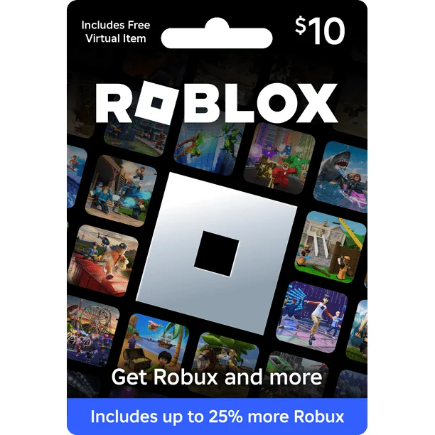 Roblox physical gift card packaging with a printed $10 denomination